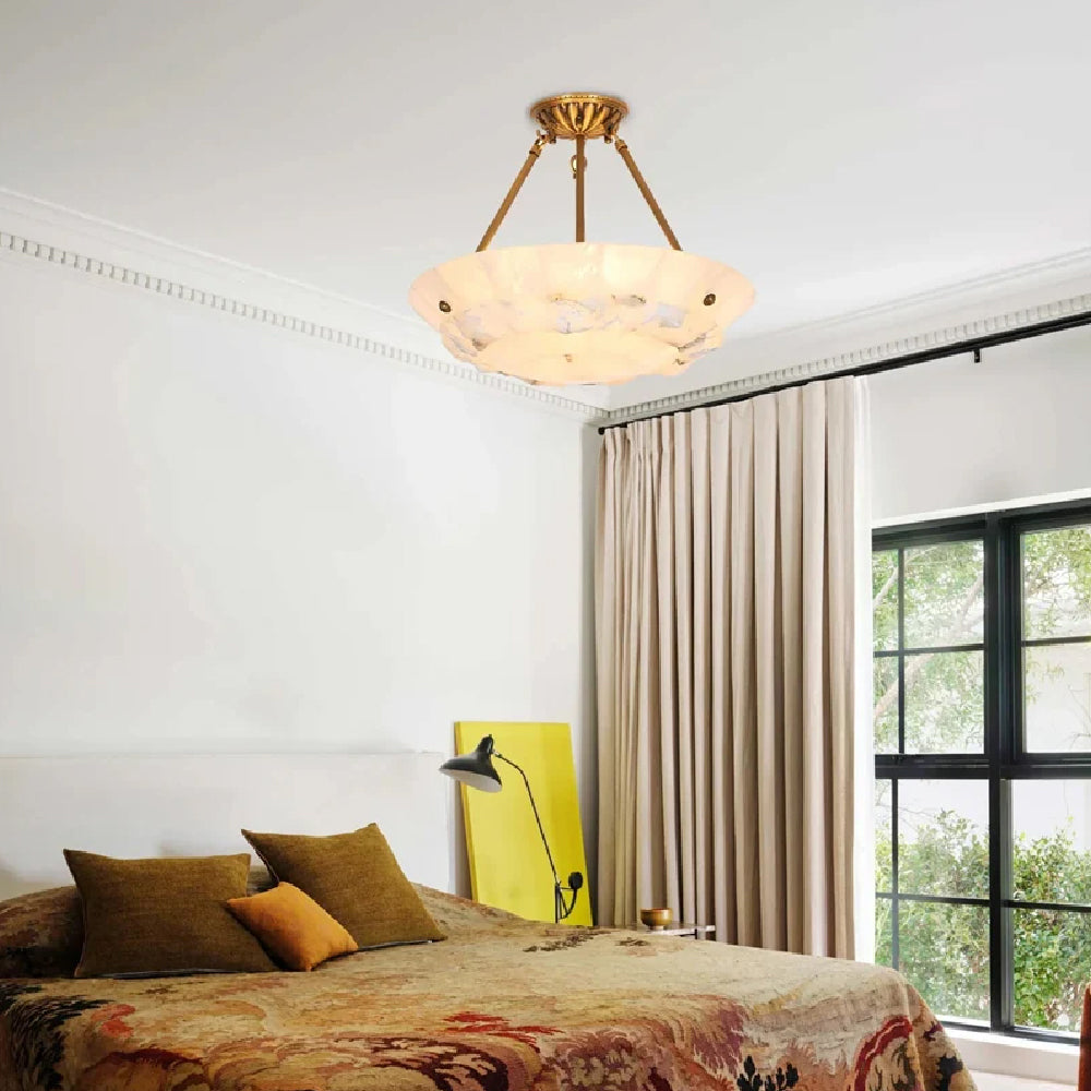 Bowl-Shaped Alabaster Chandelier: A Suspended Vessel of Light