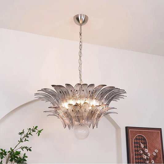 The Art of Time: Smoked Murano Glass Palm Chandelier