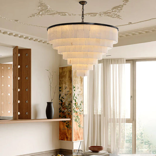 Beckley Marble Chandelier hanging in a bright living room
