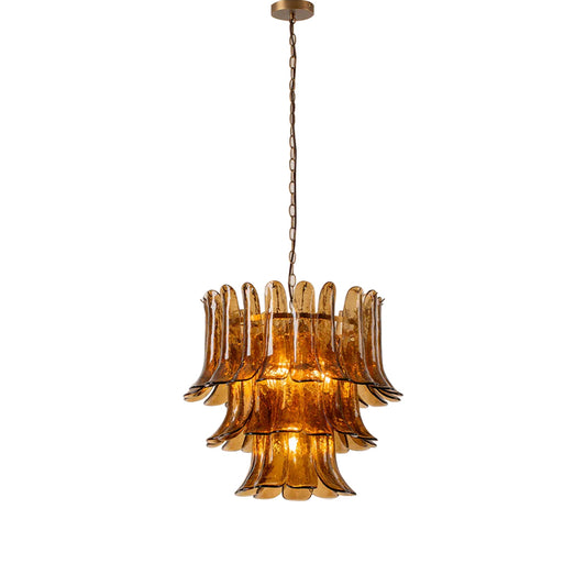Aged Brass and Smoked Brown Glass Chandelier