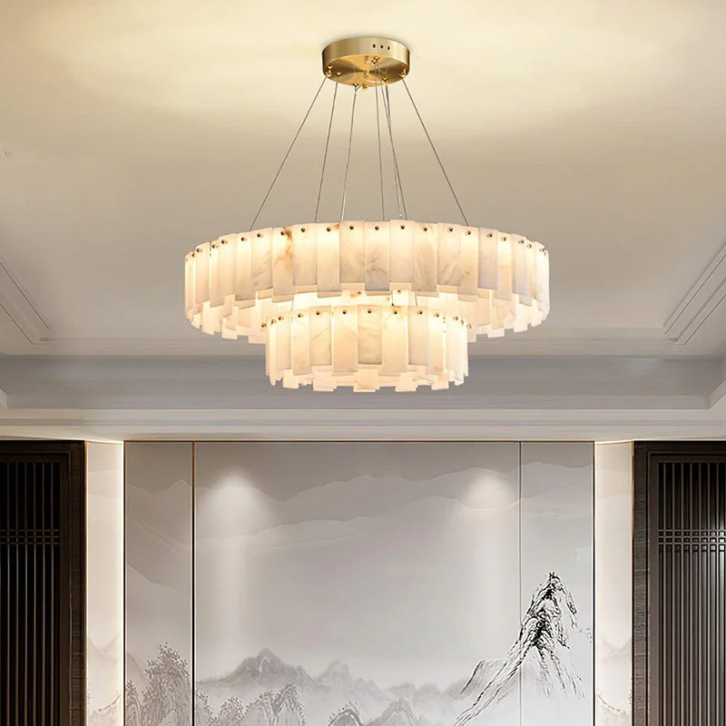 Modern Alabaster Celestial Round Chandelier