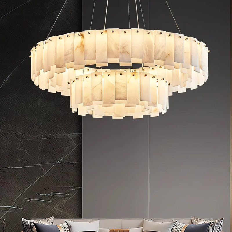 Modern Alabaster Celestial Round Chandelier
