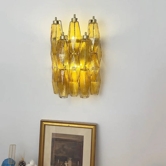 Murano Poriedri amber glass wall light