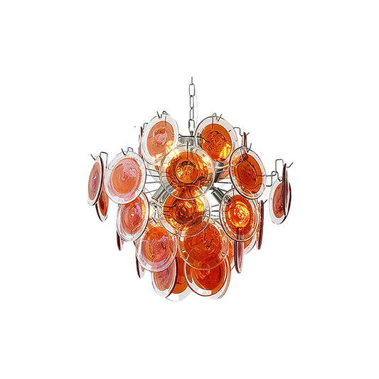 Vintage Murano amber transparent disc chandelier