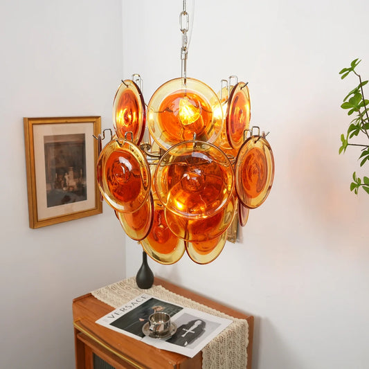 Vintage Murano Amber Disc Chandelier