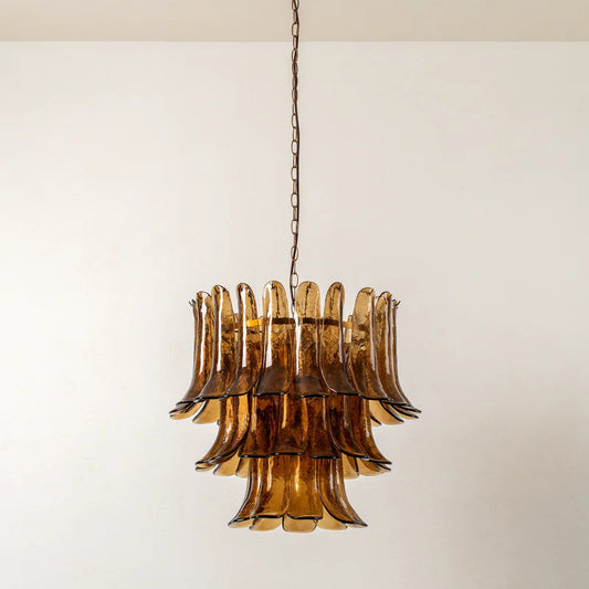 Aged Brass and Smoked Brown Glass Chandelier