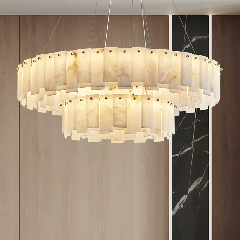 Modern Alabaster Celestial Round Chandelier