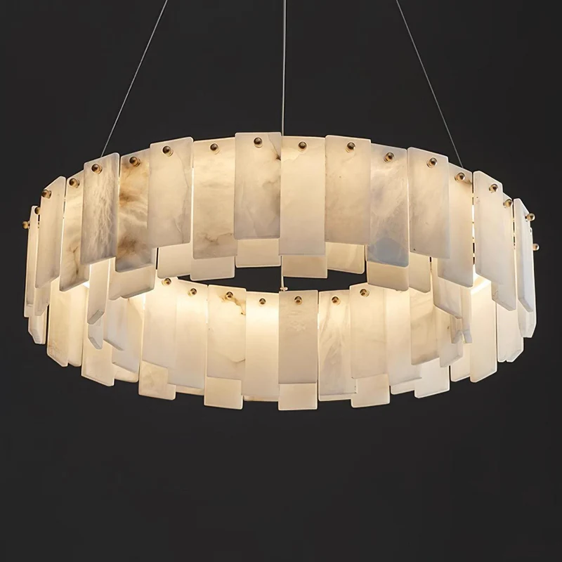 Modern Alabaster Celestial Round Chandelier