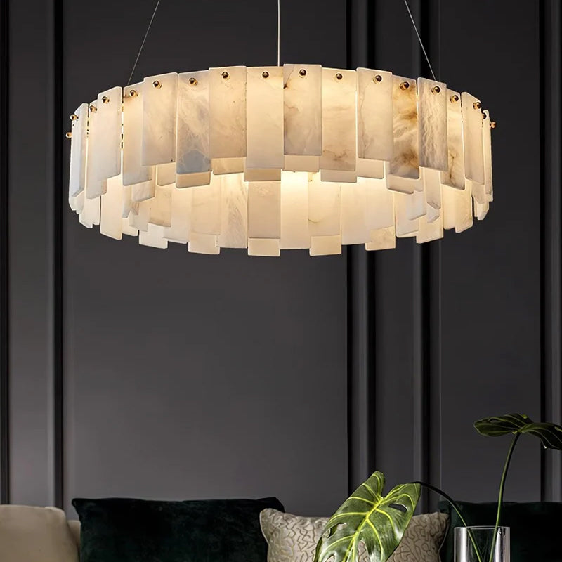 Modern Alabaster Celestial Round Chandelier