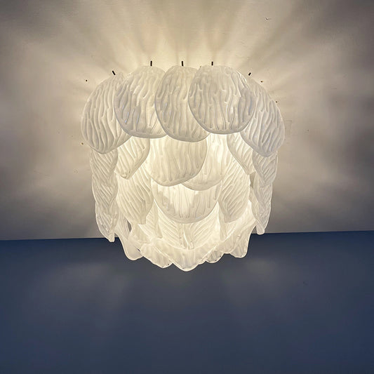 Vintage Murano Frosted Glass Leaf Ceiling Lamp