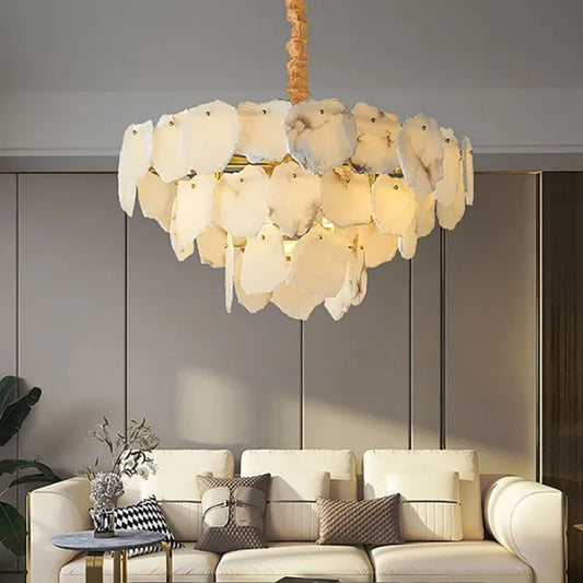 Natural Alabaster Brass Chandelier