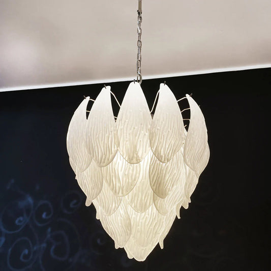 Murano frosted cut glass leaf chandelier
