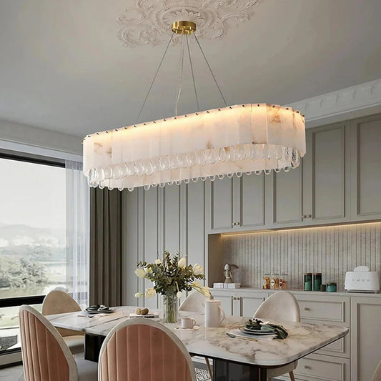 Natural marble and crystal dining room chandelier