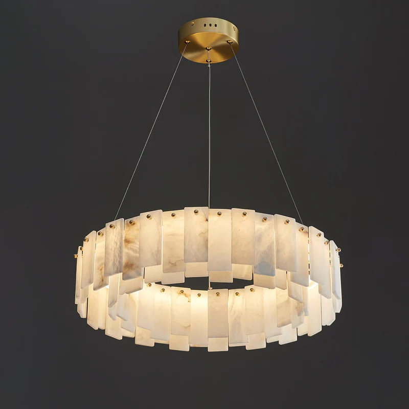 Modern Alabaster Celestial Round Chandelier