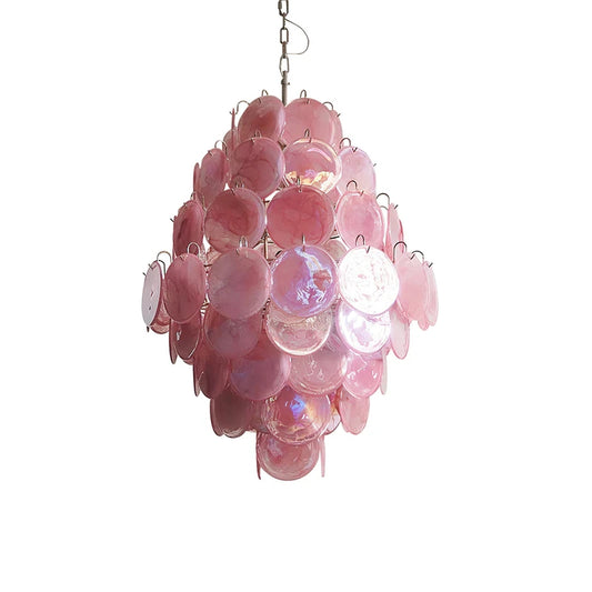 Vintage Murano Pink Cloud Disc Chandelier