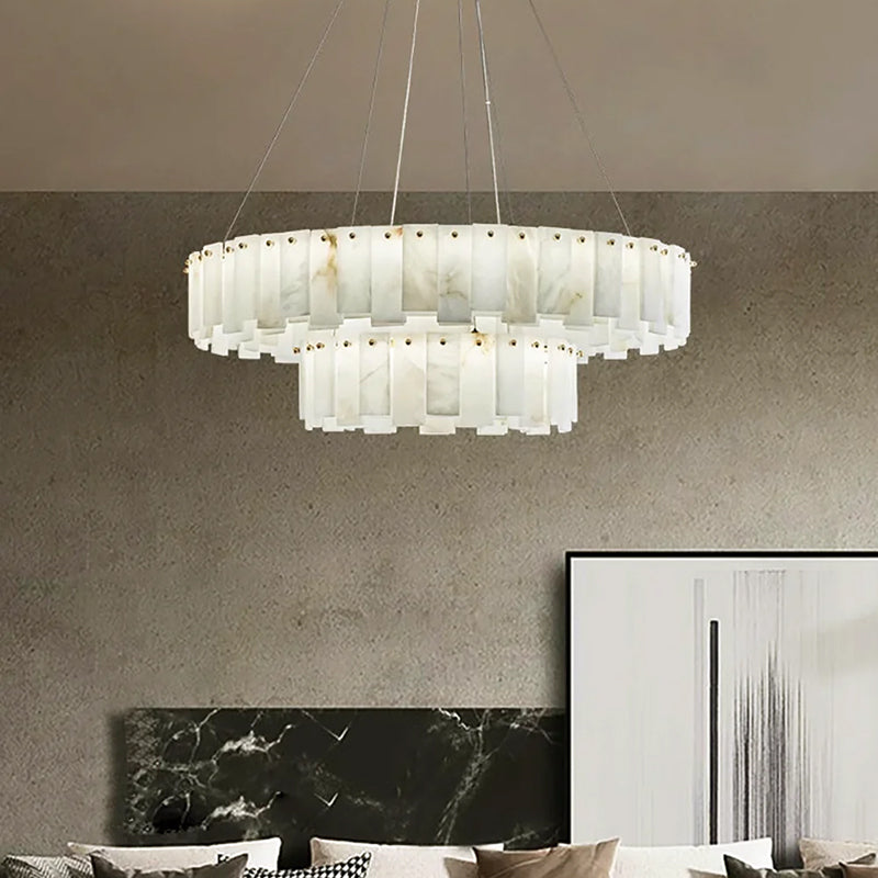 Modern Alabaster Celestial Round Chandelier