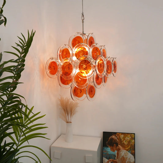 Vintage Murano amber transparent disc chandelier