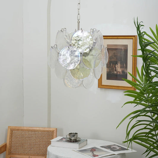 Vintage Murano iridescent glass disc chandelier