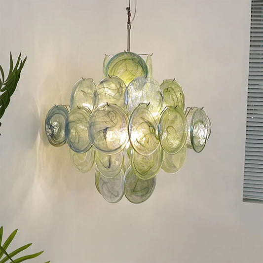 Vintage Murano Green Plate Chandelier