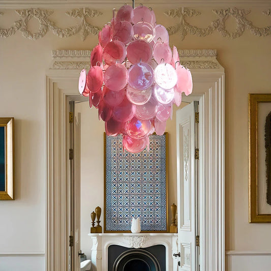 Vintage Murano Pink Cloud Disc Chandelier