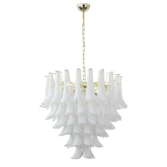 White and crystal Murano glass petal chandelier
