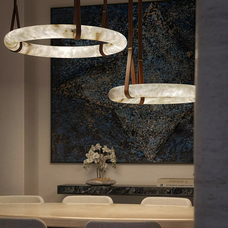 Alabaster Oslo Round Art Chandelier