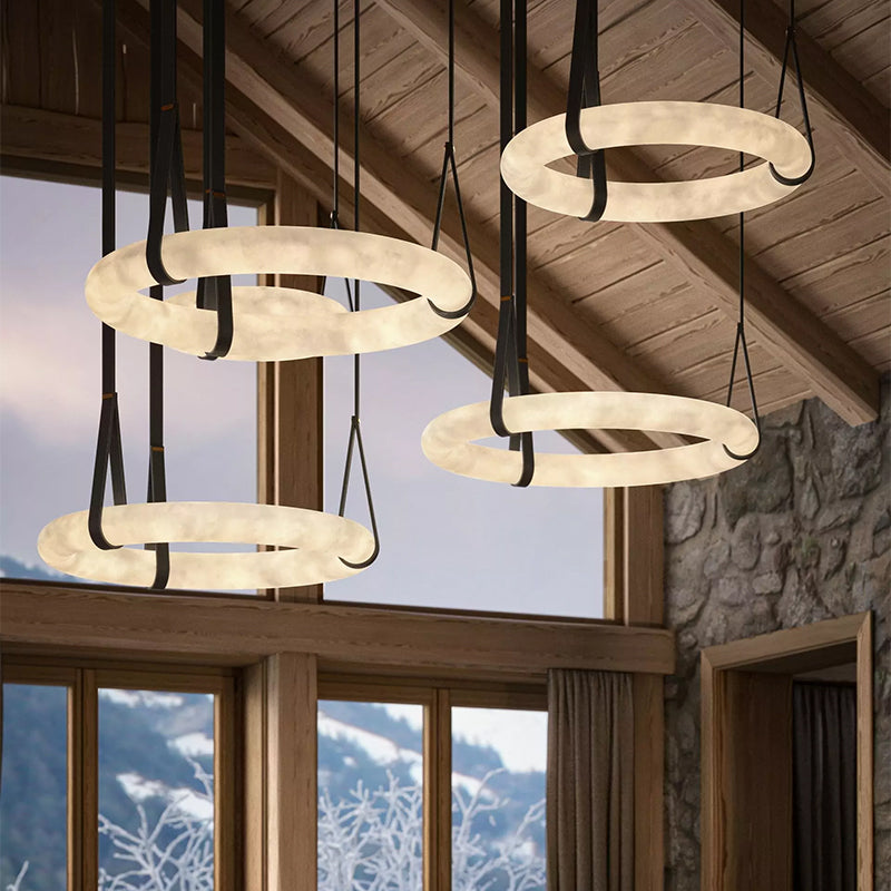Alabaster Oslo Round Art Chandelier