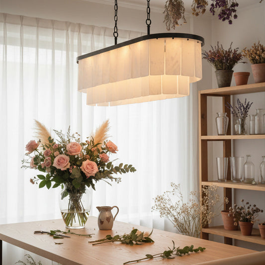 Natural Alabaster Chandelier：Biophilic Linear Stone and Brass Light