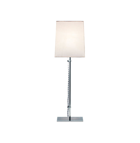Acier II Table Lamp with a tall chrome stem and white shade
