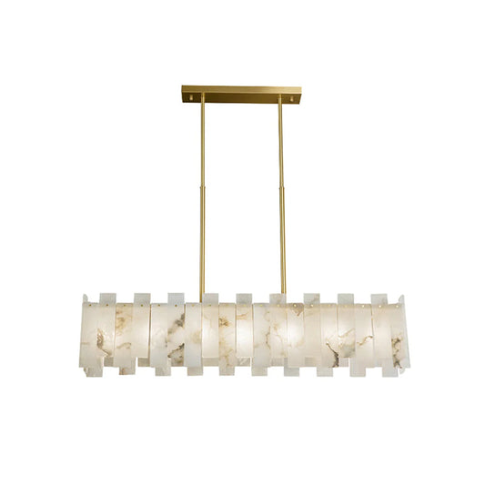 Alabaster Rectangular Linear Chandelier with overlapping pale panels
