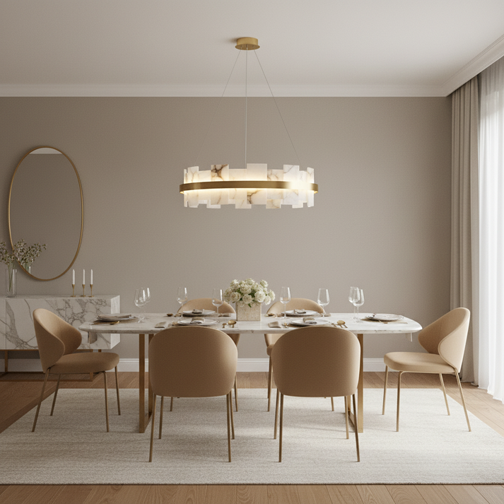 Alabaster Halo Brass Chandelier — Interior