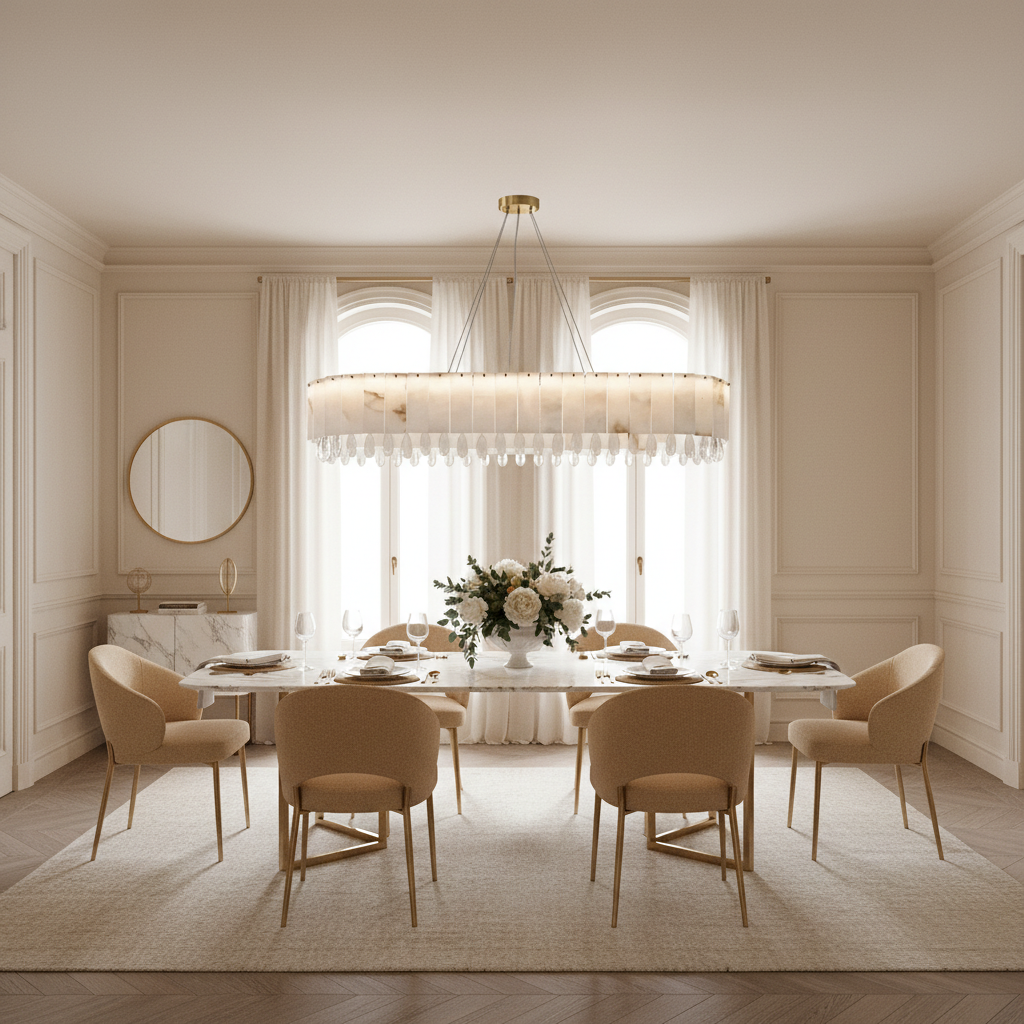 Natural Marble & Crystal Chandelier — Entertaining Space