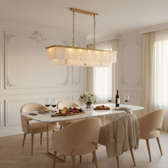 Rectangular Alabaster Chandelier — Dining Table