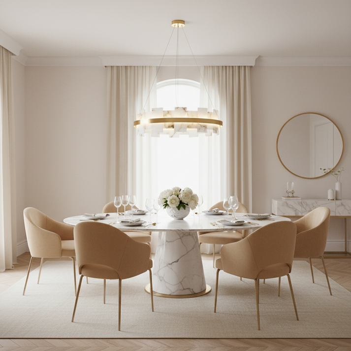 Alabaster Halo Brass Chandelier — Dining Room