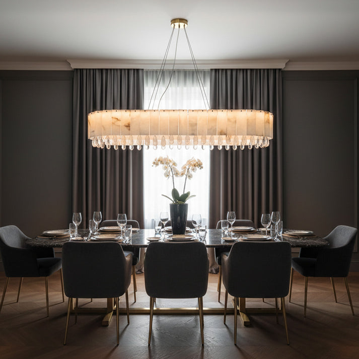 Natural Marble & Crystal Chandelier — Dining Room