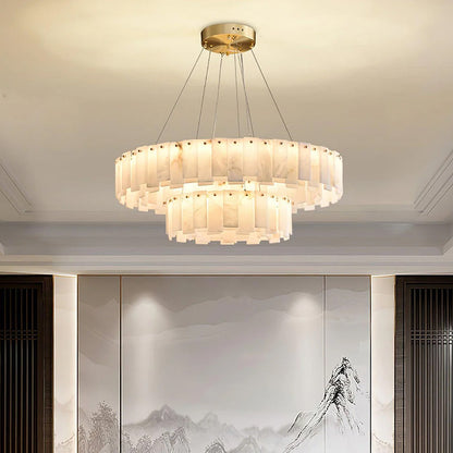 Modern Alabaster Celestial Round Chandelier