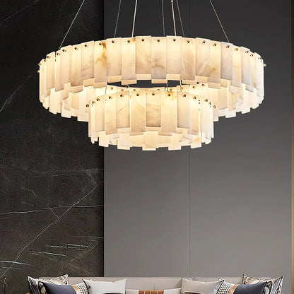 Modern Alabaster Celestial Round Chandelier