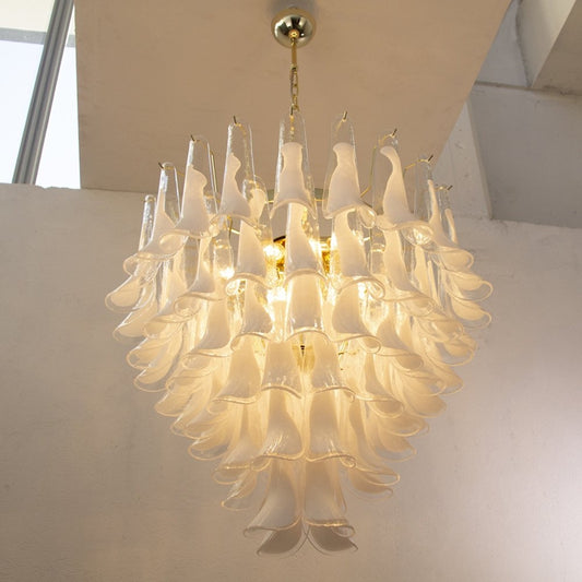 White and crystal Murano glass petal chandelier