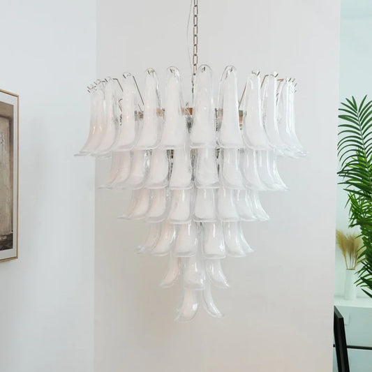 Murano white glass petal chandelier