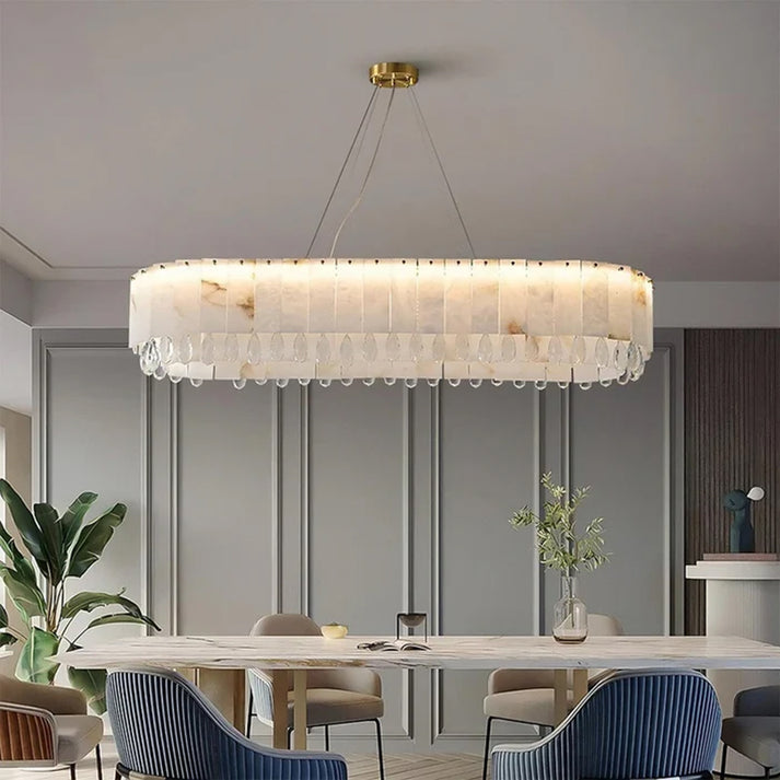 Natural Marble and Crystal Dining Room Chandelier