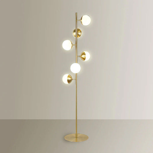 Spherical golden floor lamp