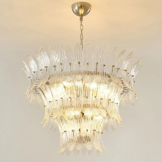 Palm leaf Murano clear glass chandelier
