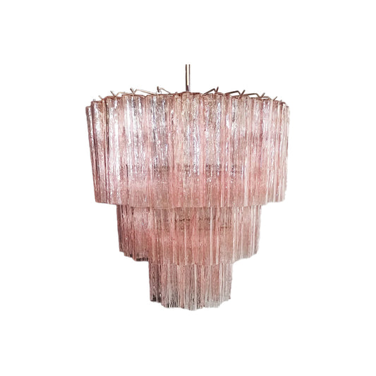 Three-tier Murano pink glass tube chandelier